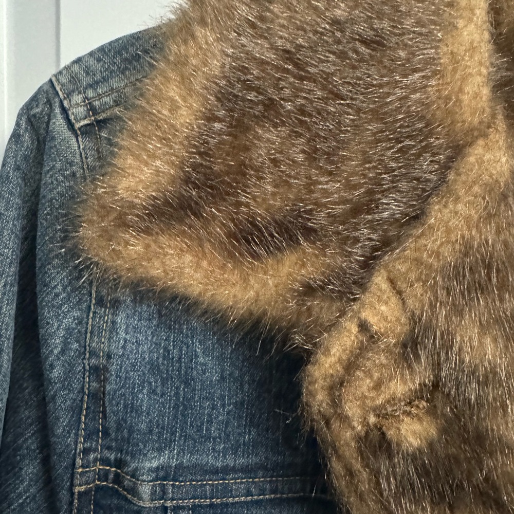 Marvin Richards Blue Jean Jacket with Brown Fur Collar